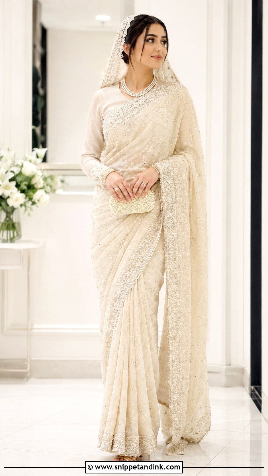Cream Nikah Saree Outfit - Snippet and Ink - 25 Nikha Outfits for Bride