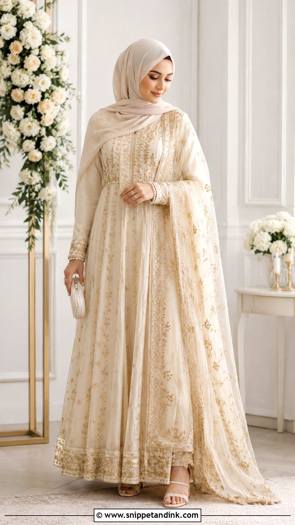 Cream Nikkah Anarkali Suit - Snippet and Ink - 30 Islamic Nikkah Outfit Ideas