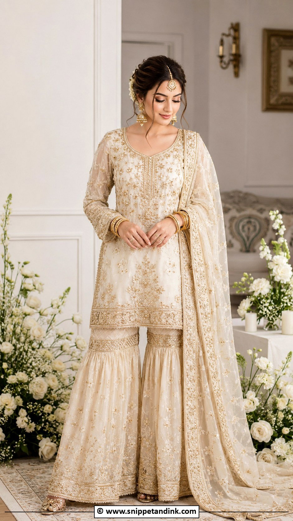 Cream Nikkah Kurta With Gharara Outfit - Snippet and Ink - 25 Nikkah Outfits for Bride