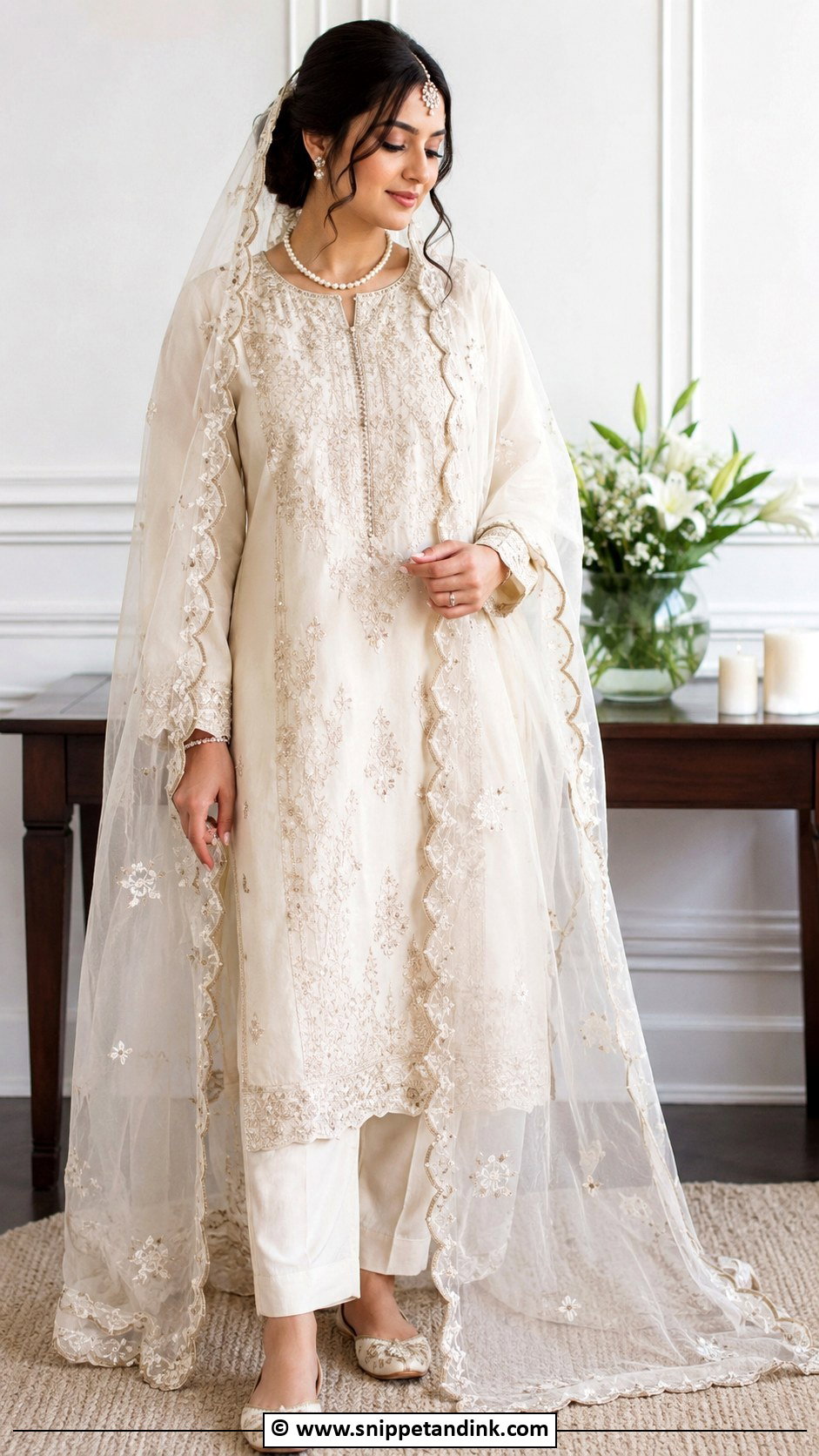 Cream Nikkah Long Shirt Outfit - Snippet and Ink - 35 Nikkah Dress Ideas