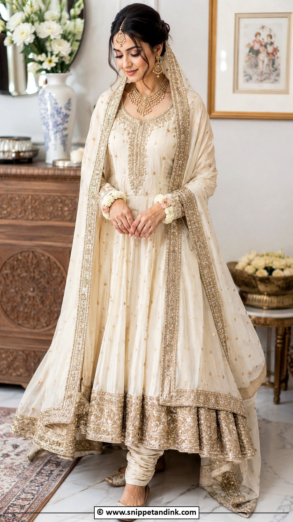 Cream Nikkah Pishwas With Heavy Border - Snippet and Ink - 30 Pakistani Nikkah Dress Ideas
