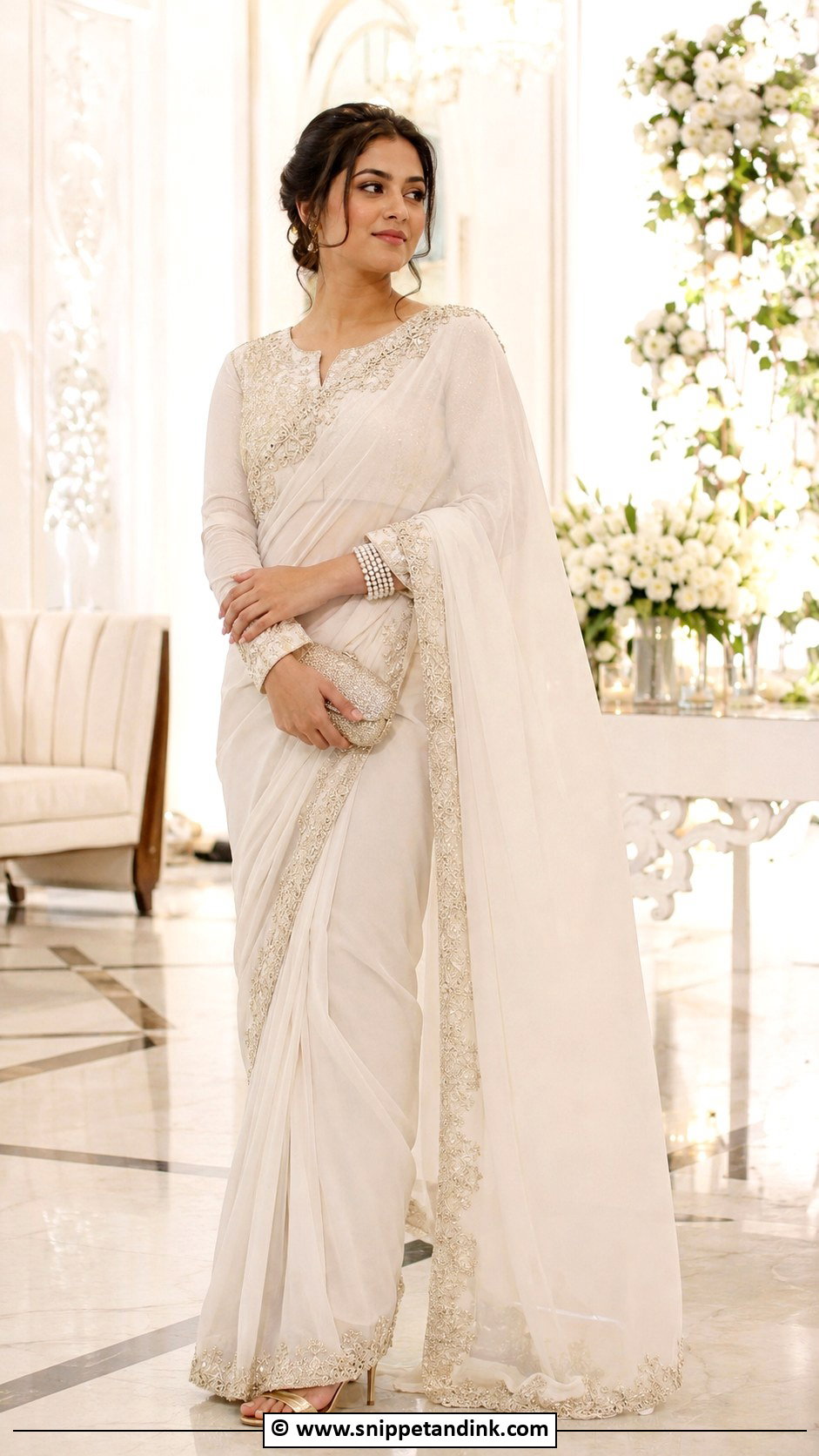 Cream Nikkah Saree Outfit - Snippet and Ink - 35 Nikkah Outfit Ideas