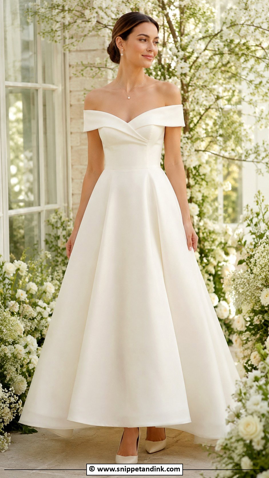 Cream Off Shoulder Wedding Dress - Snippet and Ink - 30 Cream Wedding Dress Ideas