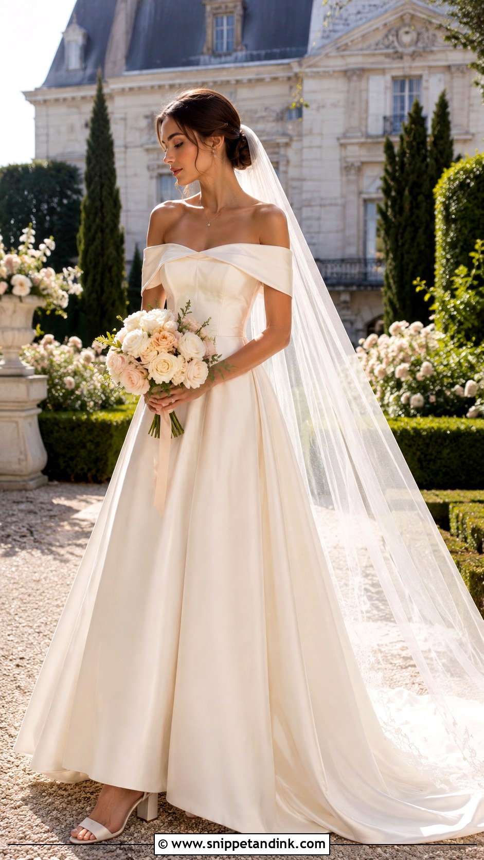 Cream Off The Shoulder Wedding Dress - Snippet and Ink - 20 Cream Color Wedding Dress Ideas