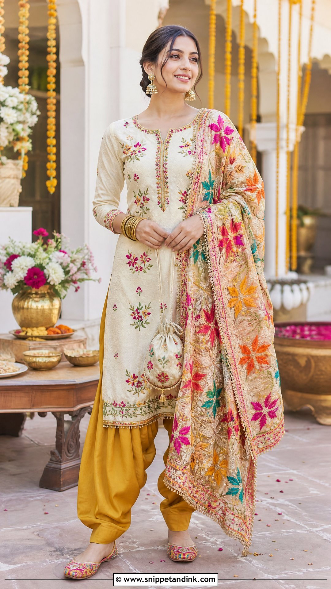 Cream Phulkari Punjabi Salwar Suit - Snippet and Ink - 20 Wedding Salwar Suits