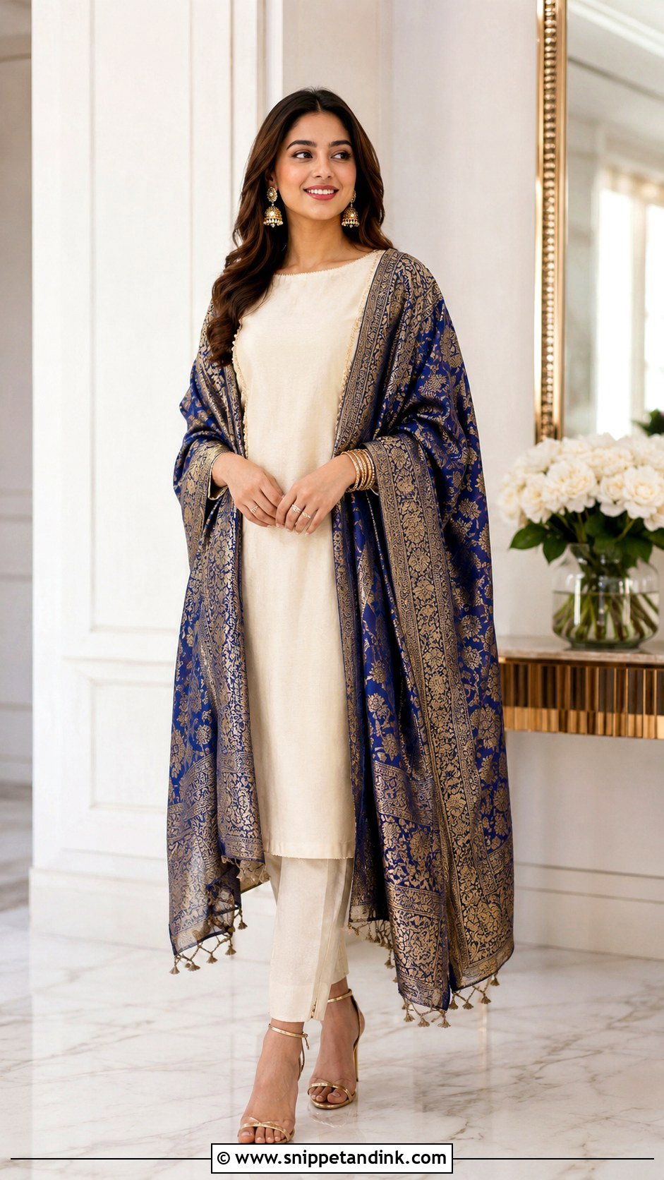 Cream Plain Suit With Heavy Brocade Dupatta - Snippet and Ink - 30 Plain Suit with Heavy Dupatta Ideas