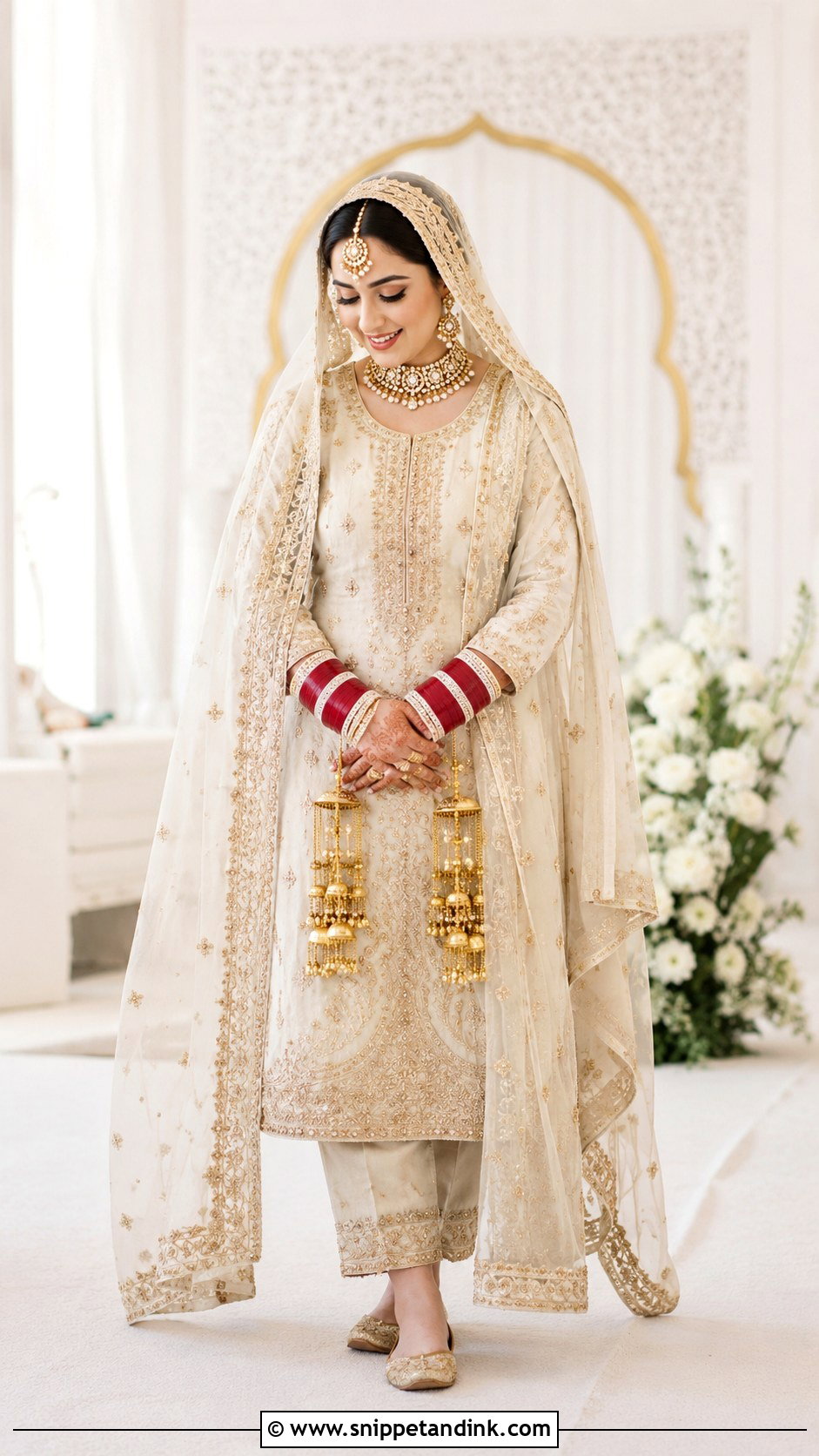 Cream Punjabi Bridal Suit With Red Chooda - Snippet and Ink - 25 Punjabi Wedding Suit Bridal Sikh Bride Ideas