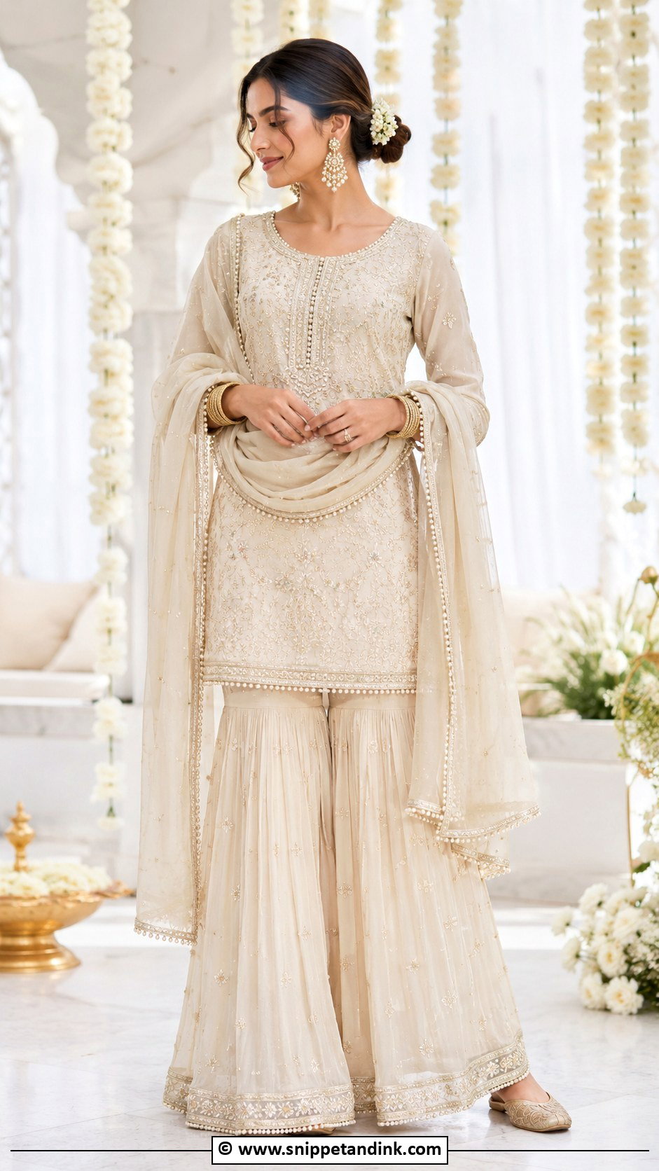 Cream Sharara Suit For Anand Karaj - Snippet and Ink - 30 Anand Karaj Suit Ideas