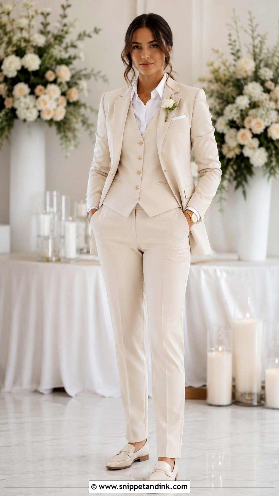 Cream Three Piece Suit - Snippet and Ink - 25 Lesbian Wedding Suit Ideas