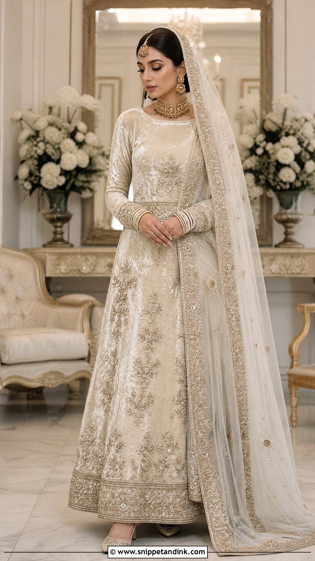 Cream Velvet Lehenga Nikah Dress - Snippet and Ink - 20 Pakistani Nikah Dress Ideas