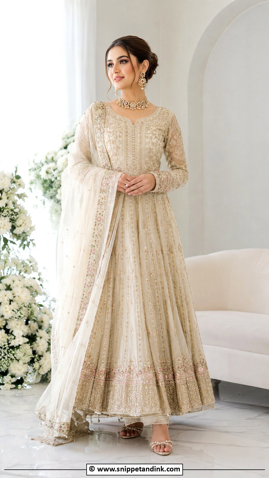Cream Walima Anarkali For Bride - Snippet and Ink - 30 Walima Outfits for Bride