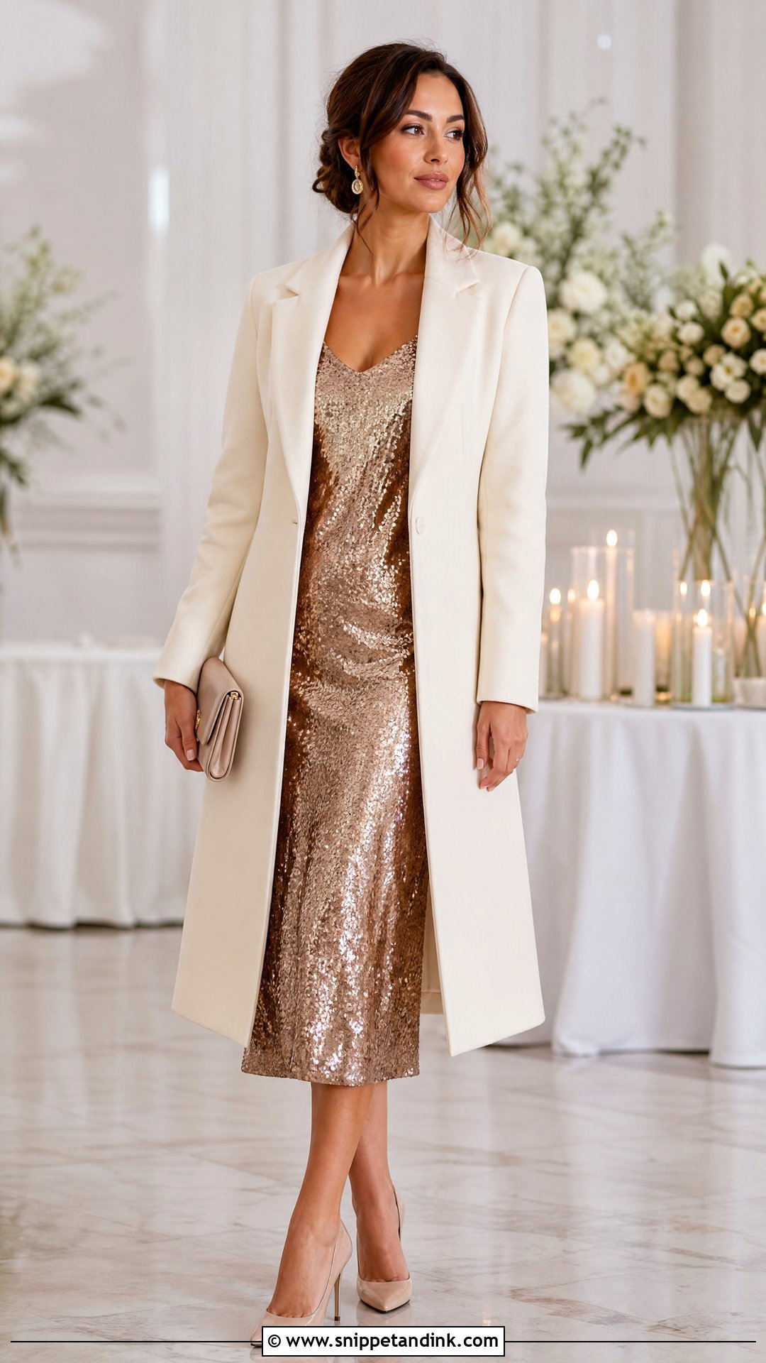 Cream Wedding Coat With Sequin Dress - Snippet and Ink - 25 Wedding Coat Ideas