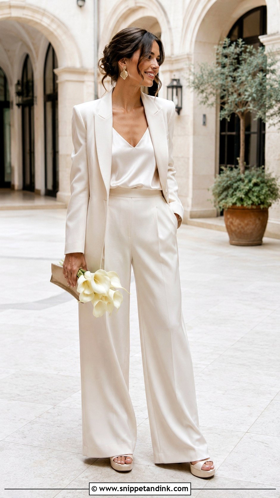 Cream Wide Leg Civil Wedding Suit - Snippet and Ink - 20 Civil Wedding Suit Brides Ideas