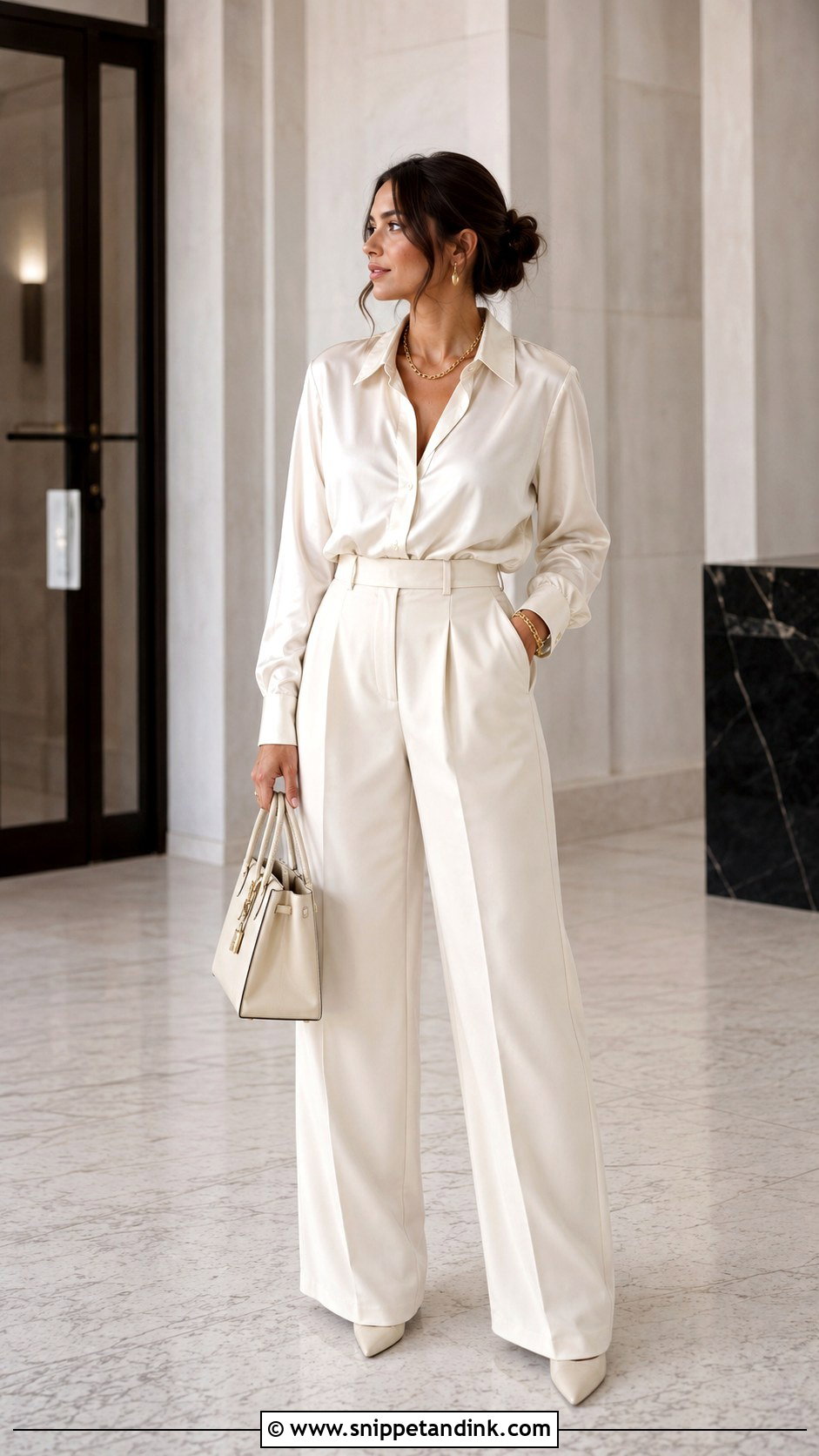 Cream Wide Leg Trousers And Blouse Register Marriage Outfit - Snippet and Ink - 25 Register Marriage Outfit Ideas