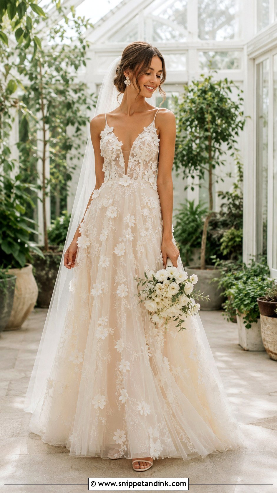 Creme Floral Applique Wedding Dress - Snippet and Ink - 20 Creme Wedding Dress Ideas