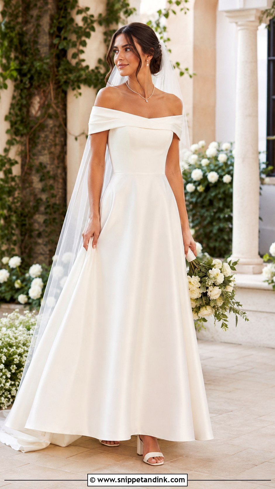 Creme Off Shoulder Wedding Dress - Snippet and Ink - 20 Creme Wedding Dress Ideas