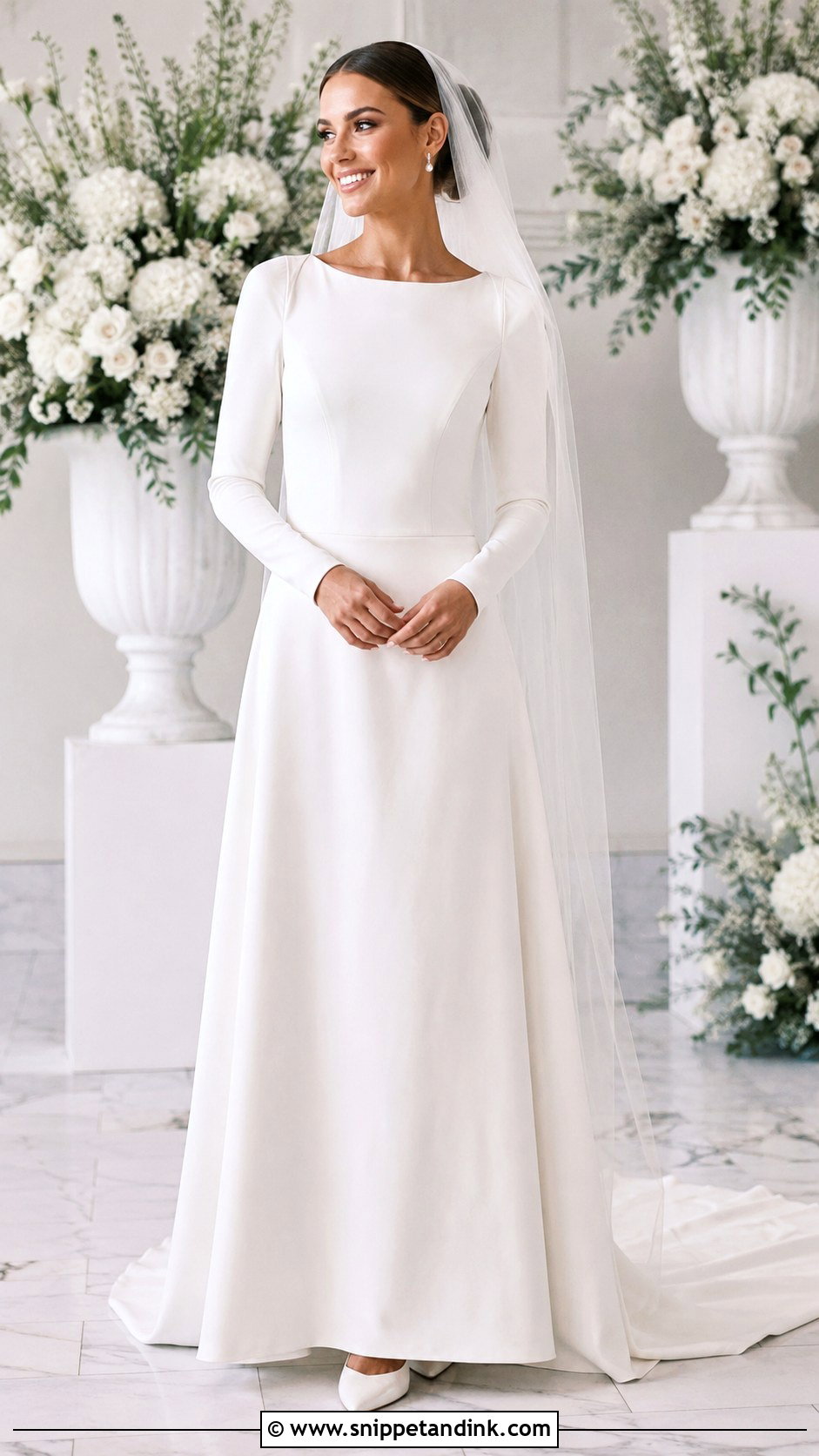 Crepe A Line Long Sleeve Wedding Dress - Snippet and Ink - 20 Minimal Wedding Dress Long Sleeve Ideas