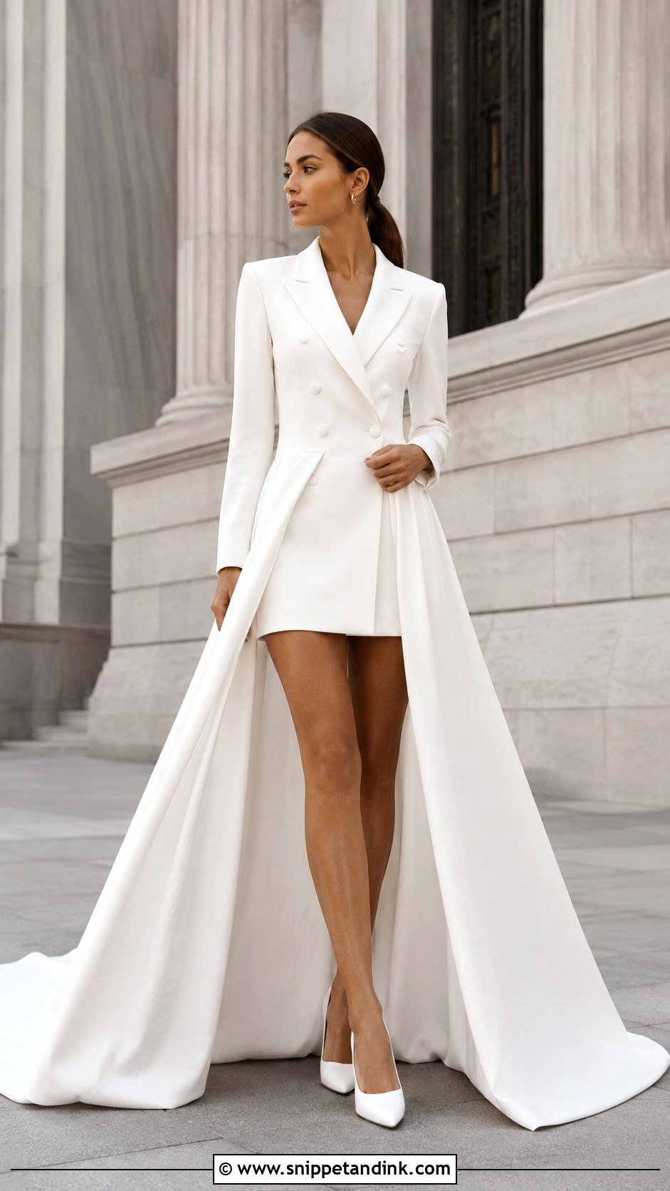 Crepe Blazer Convertible Wedding Dress With Detachable Skirt - Snippet and Ink - 20 Convertible Wedding Dress Long to Short Ideas