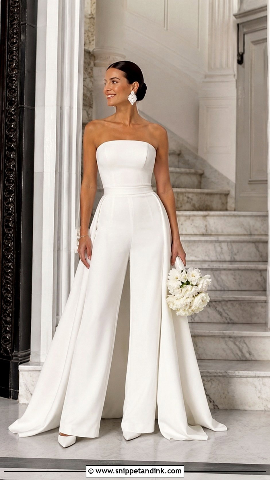 Crepe Bridal Jumpsuit With Train - Snippet and Ink - 25 Bridal Jumpsuit with Train Ideas