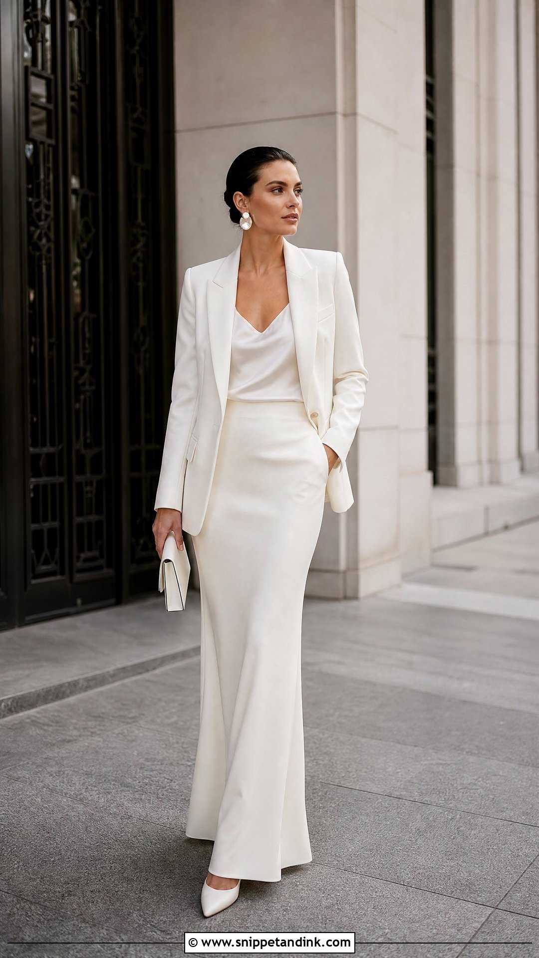 Crepe Bridal Skirt With Tailored Blazer - Snippet and Ink - 20 Bridal Skirts Ideas