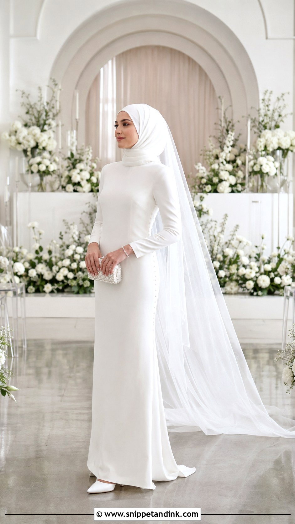 Crepe Column Hijab Wedding Dress - Snippet and Ink - 20 Muslim Wedding Dress Hijab Bride Simple Ideas