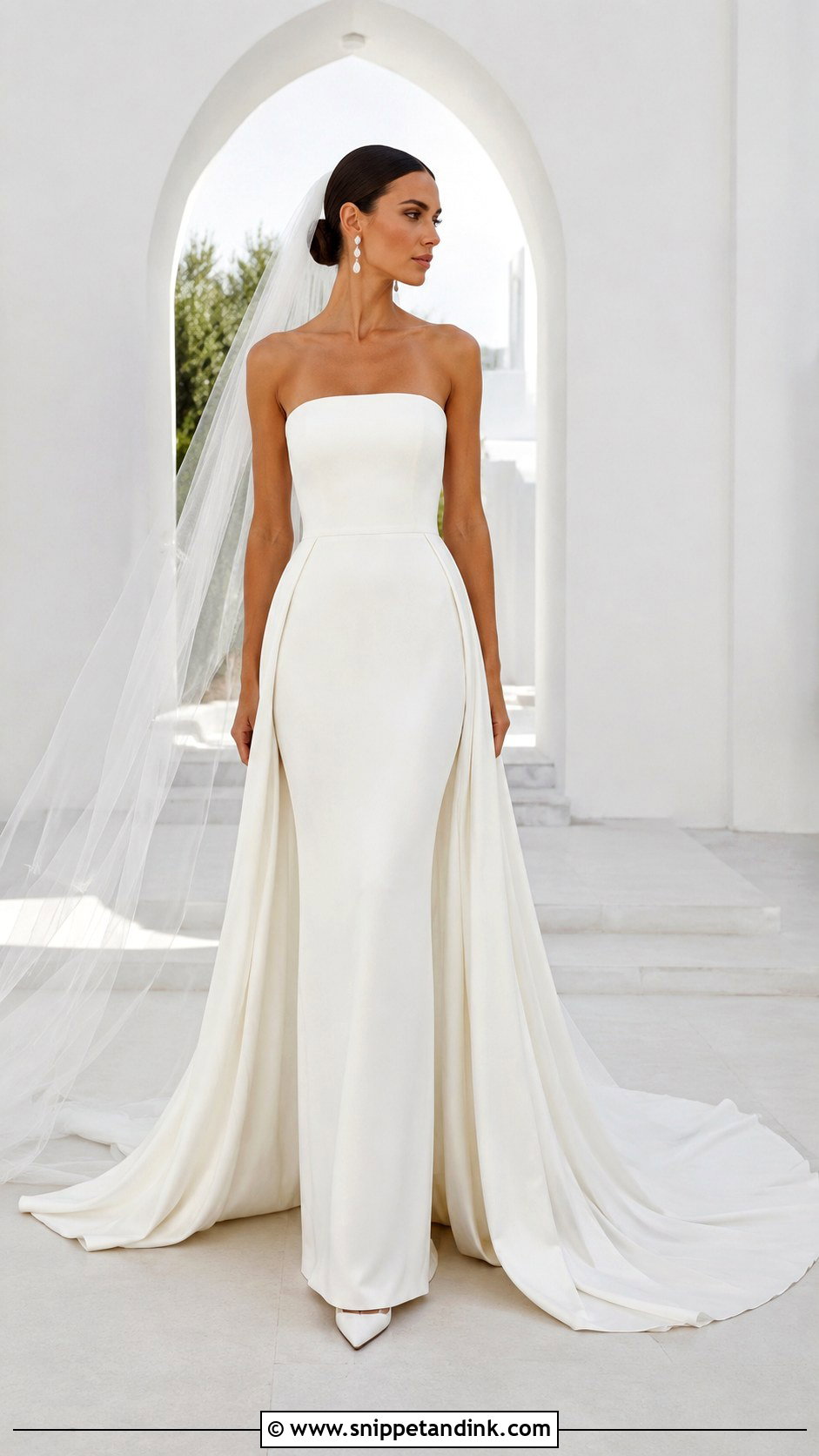 Crepe Column Removable Train Wedding Dress - Snippet and Ink - 20 Removable Train Wedding Dress Ideas