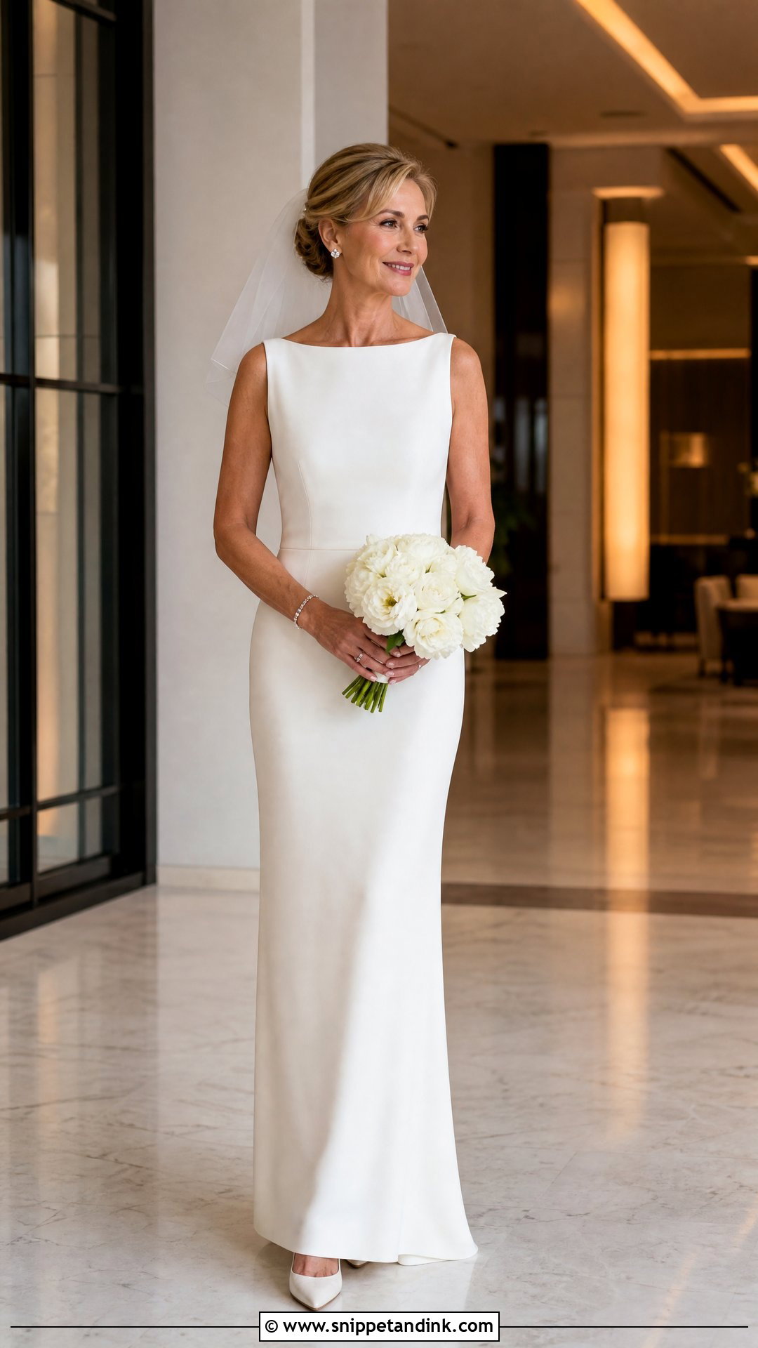 Crepe Column Wedding Dress With Bateau Neck - Snippet and Ink - 20 Wedding Dresses for 50 Year Olds Brides
