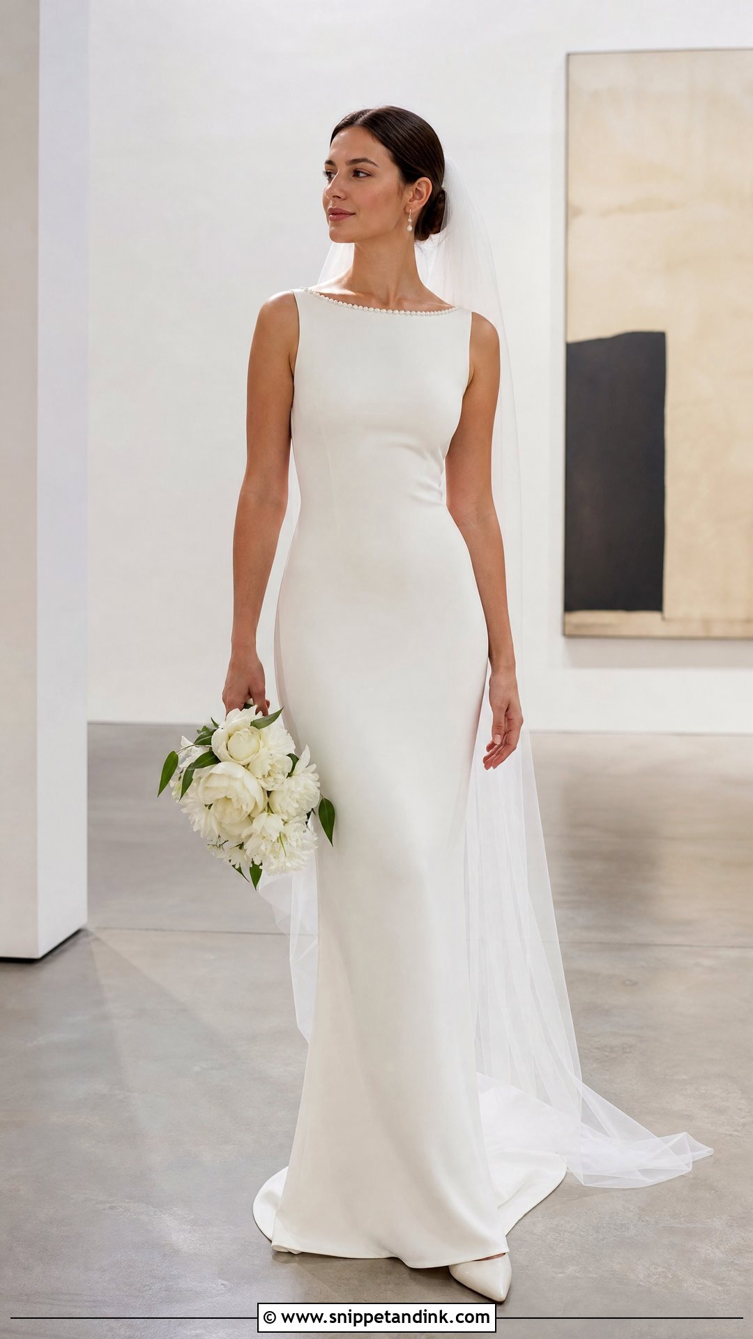 Crepe Column Wedding Dress With Pearl Neckline - Snippet and Ink - 20 Simple Wedding Dress with Pearls Ideas
