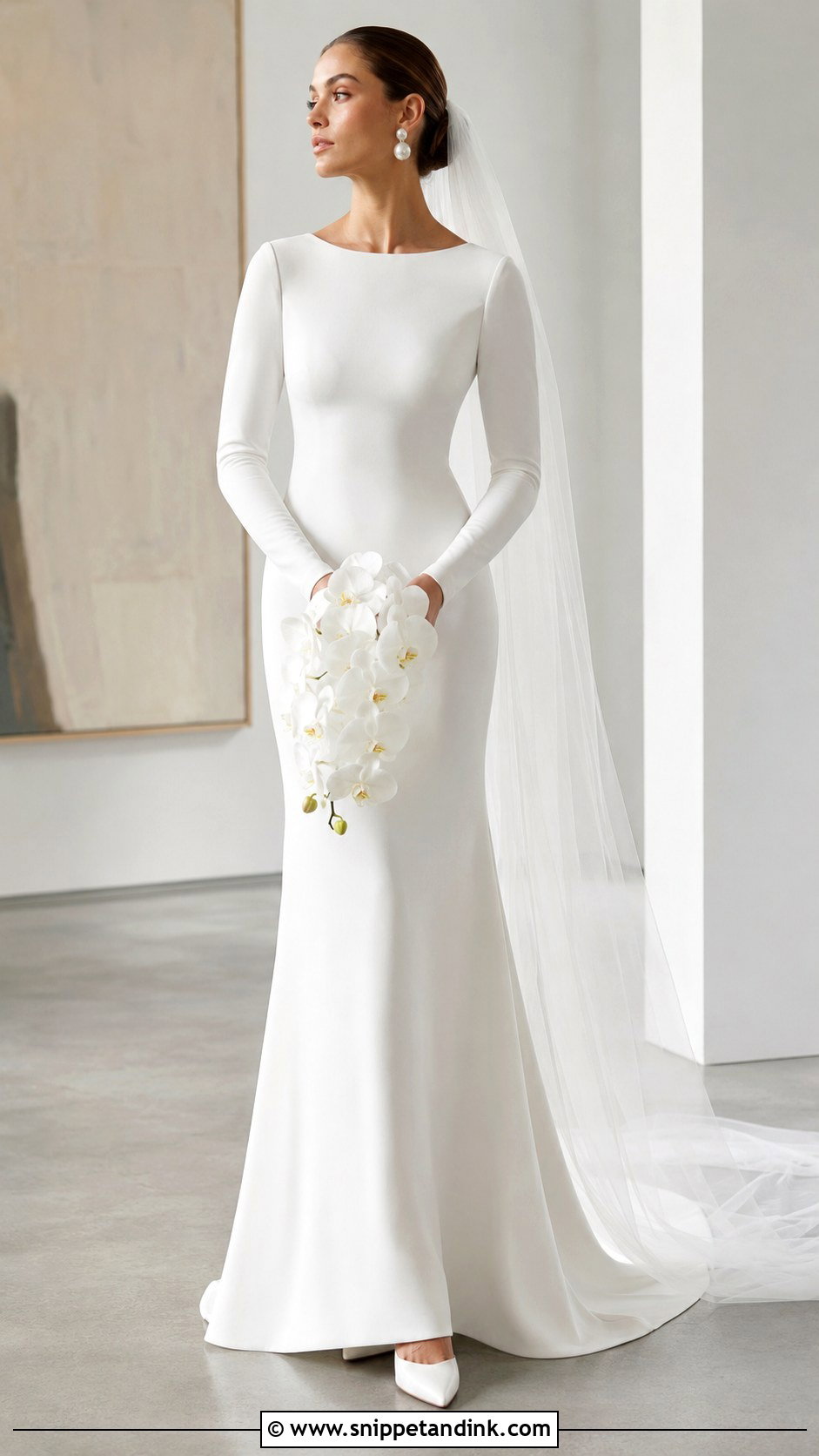 Crepe Column Wedding Dress With Sleeves - Snippet and Ink - 20 Modest Long Sleeve Wedding Dress Ideas