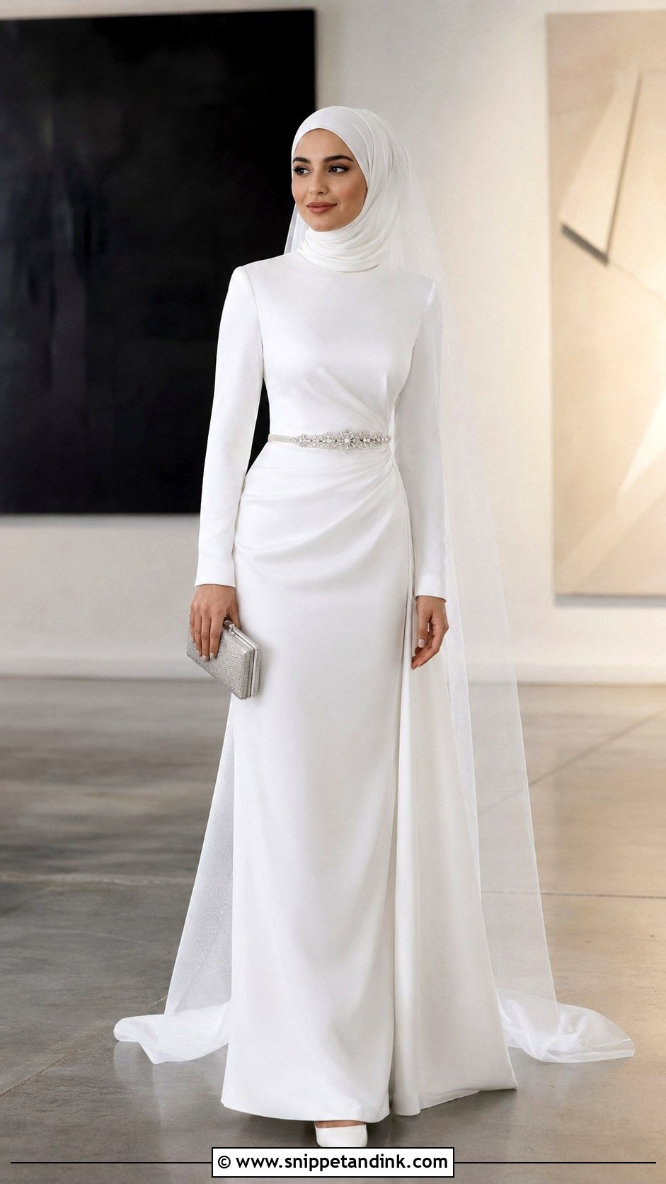 Crepe Column Wedding Dress with Hijab - Snippet and Ink - 20 Wedding Dress with Hijab Ideas