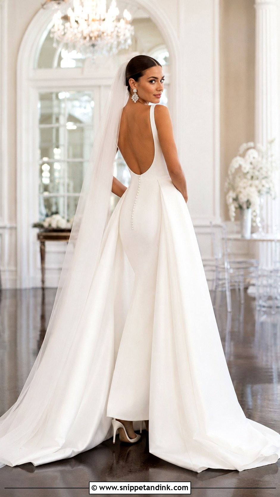 Crepe Fit And Flare Backless Bridal Gown - Snippet and Ink - 20 Backless Bridal Gowns