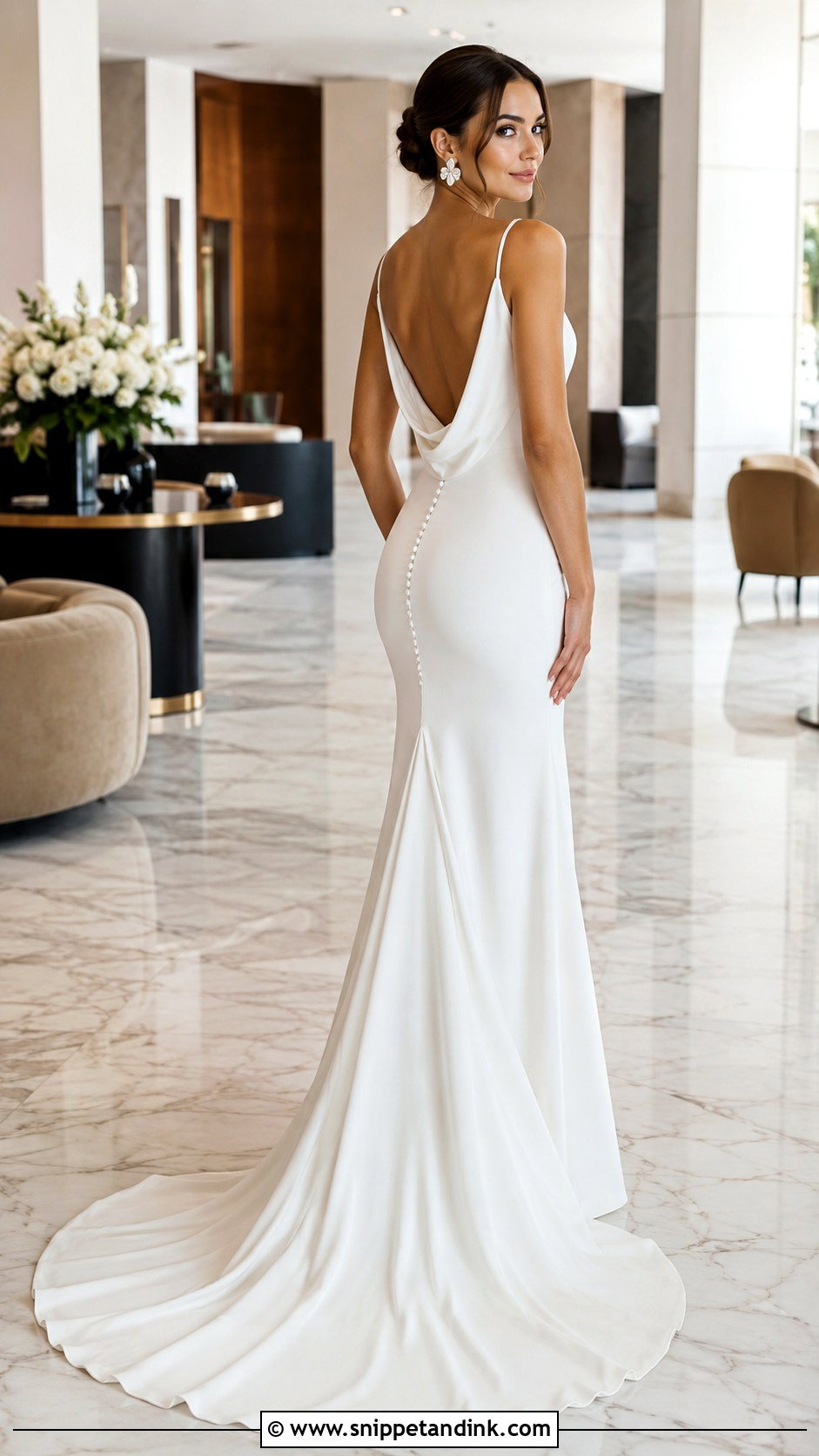 Crepe Fit And Flare Cowl Back Wedding Dress - Snippet and Ink - 20 Cowl Back Wedding Dress Ideas