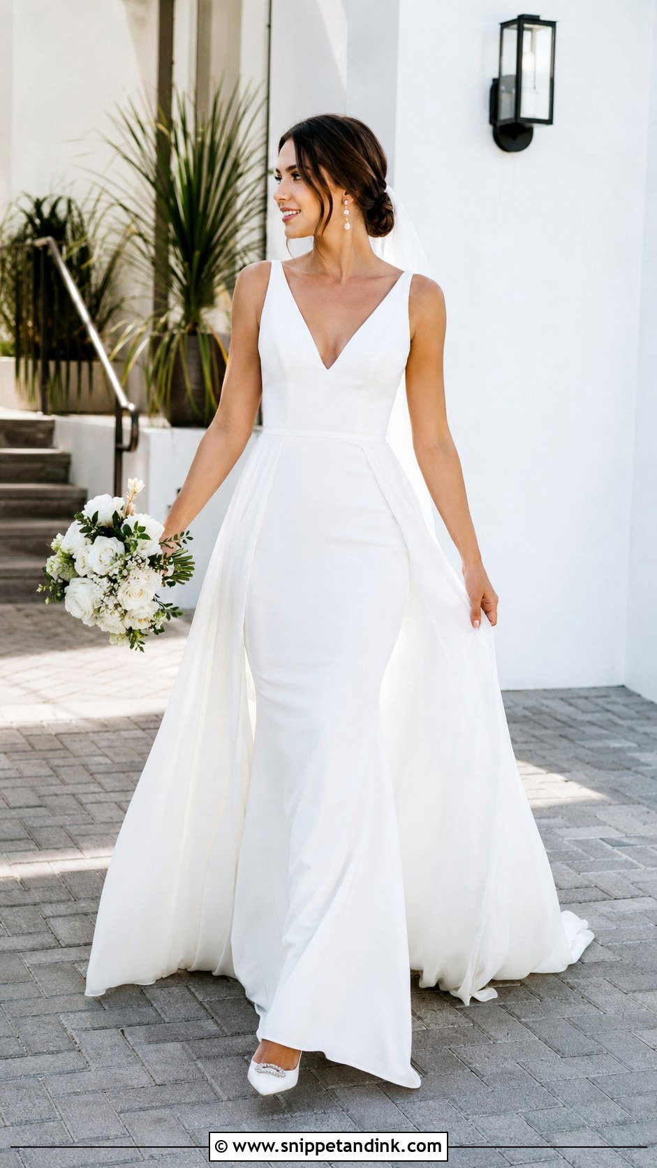 Crepe Fit And Flare Detachable Skirt Wedding Dress - Snippet and Ink - 20 Detachable Skirt Wedding Dresses