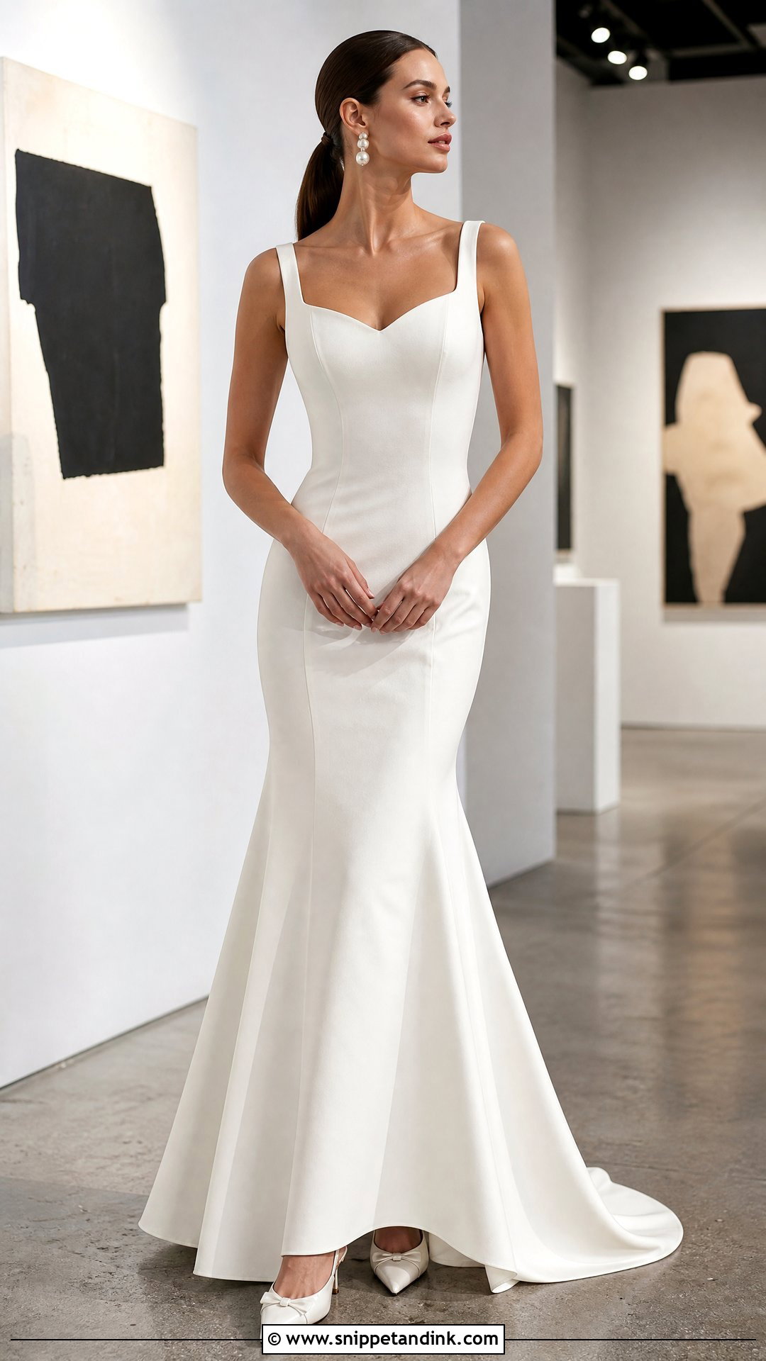 Crepe Fit And Flare Thick Strap Wedding Dress - Snippet and Ink - 20 Thick Strap Wedding Dress Ideas