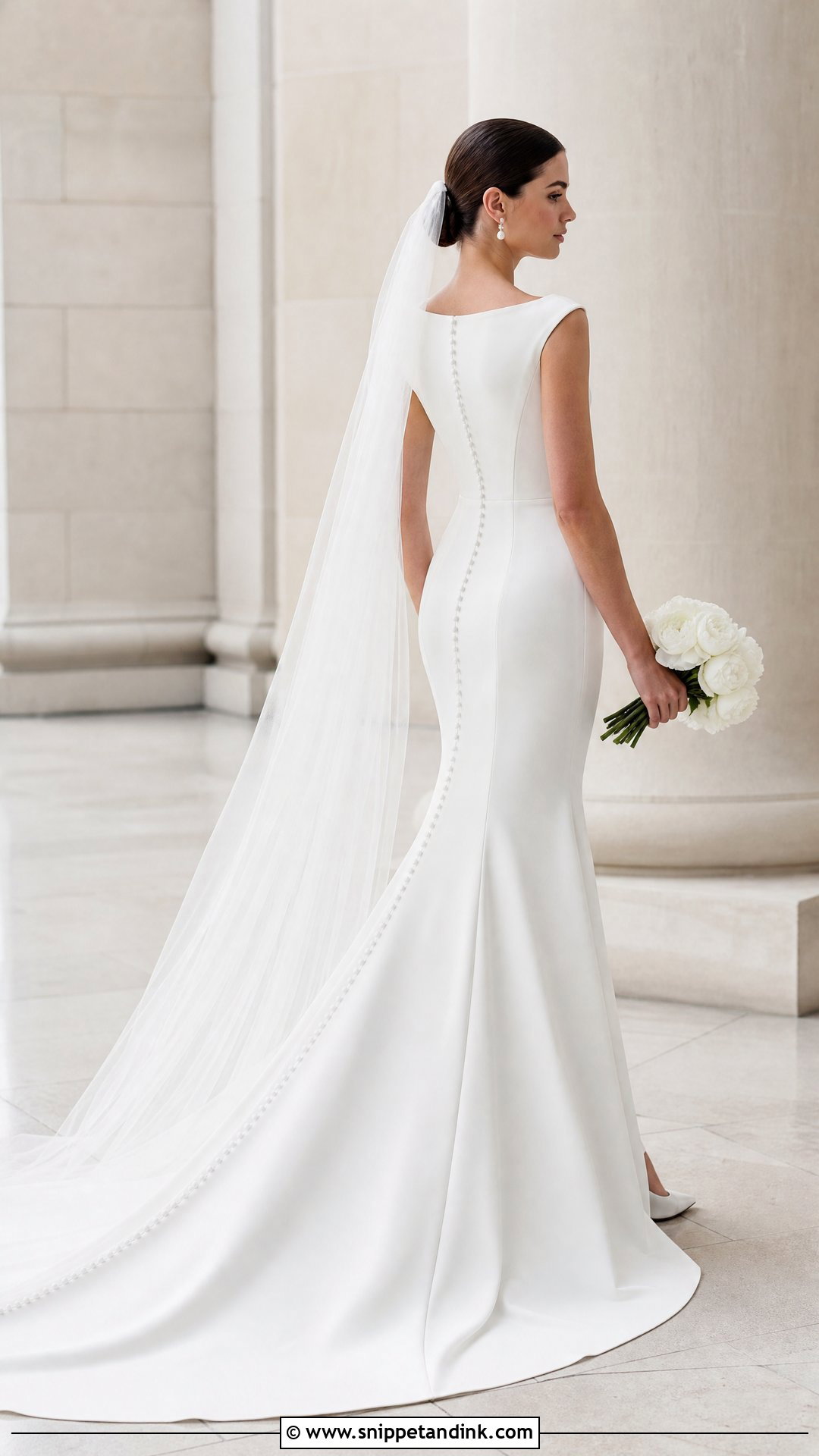 Crepe Fit And Flare Wedding Dress With Court Train - Snippet and Ink - 20 Wedding Dress Train Lengths Ideas