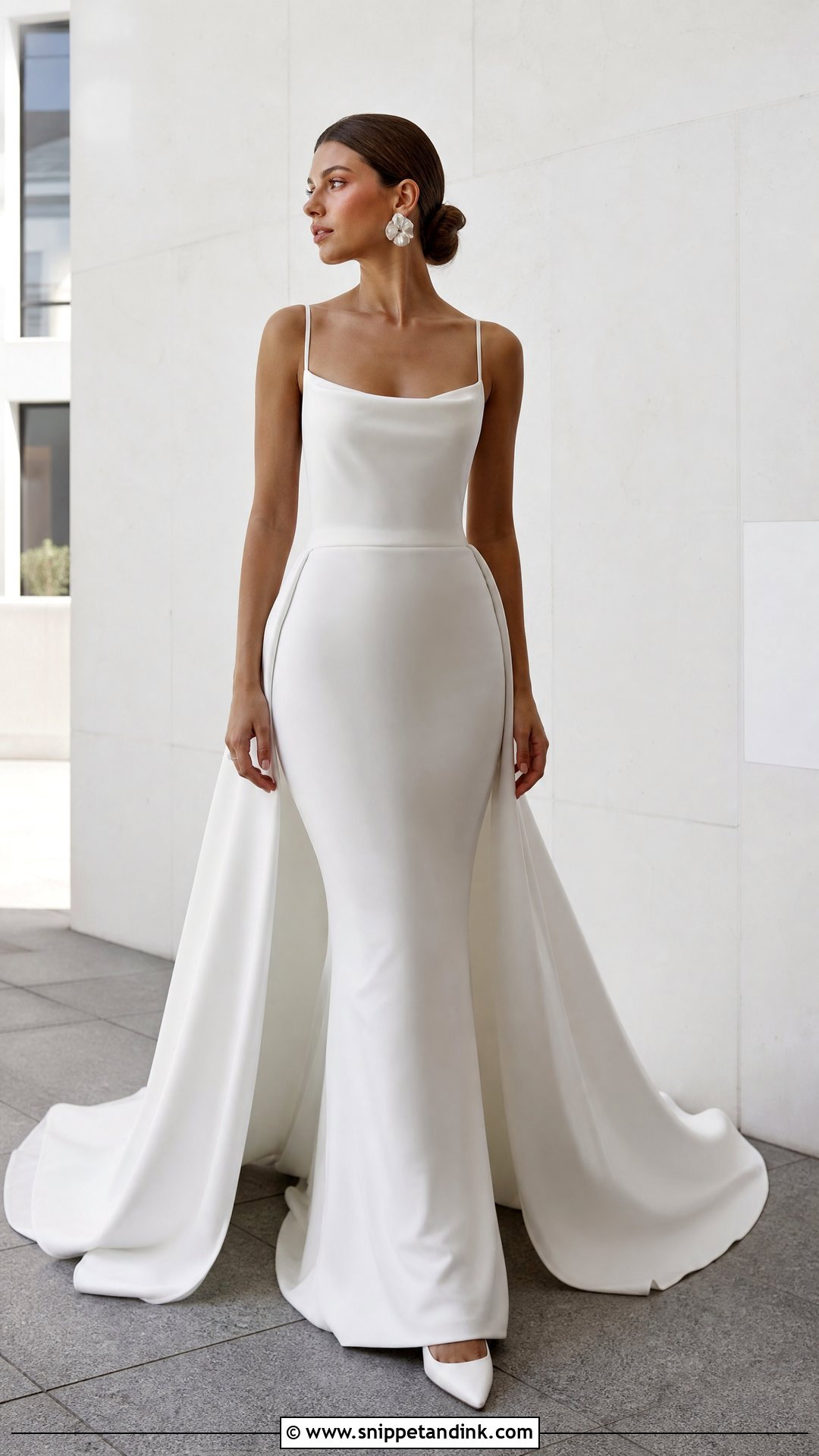 Crepe Fit And Flare Wedding Dress With Detachable Train - Snippet and Ink - 25 Detachable Train Wedding Dress Ideas