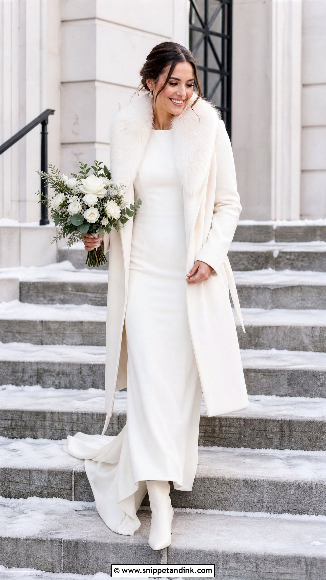 Crepe Fit And Flare Winter Elopement Dress - Snippet and Ink - 25 Winter Elopement Dress Ideas