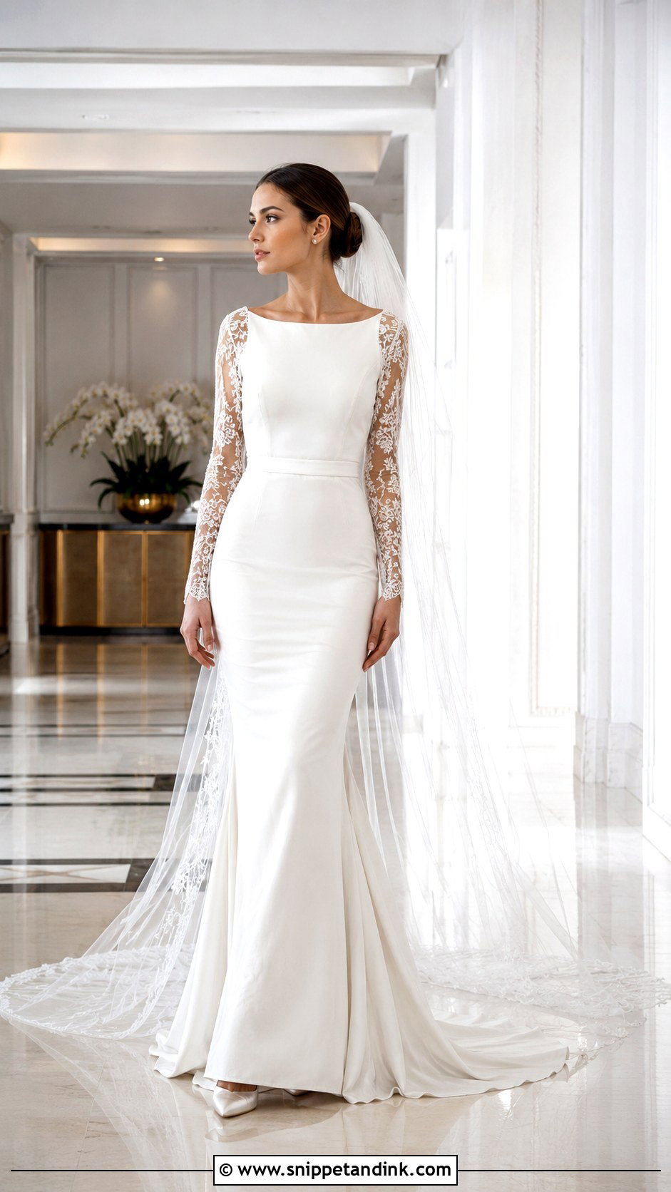 Crepe Fit and Flare Wedding Dress With Lace Sleeves - Snippet and Ink - 20 Fit and Flare Wedding Dress with Sleeves