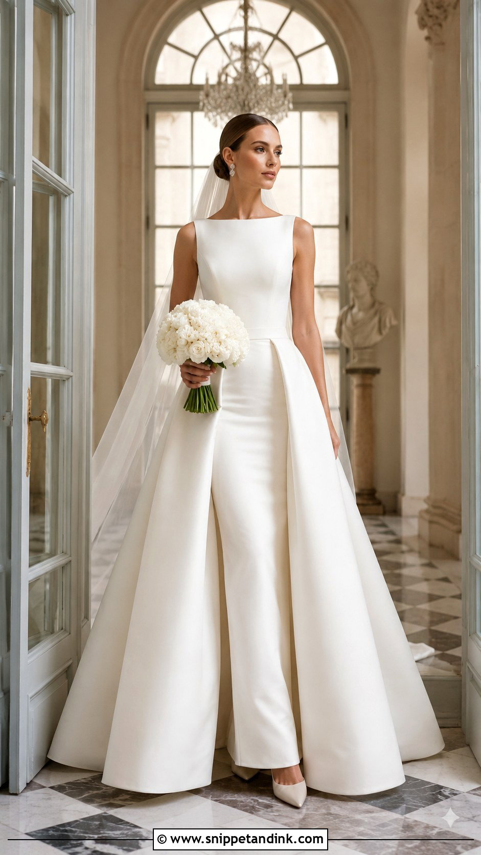 Crepe Gown With Detachable Overskirt - Snippet and Ink - 20 Crepe Gown Styles for Wedding