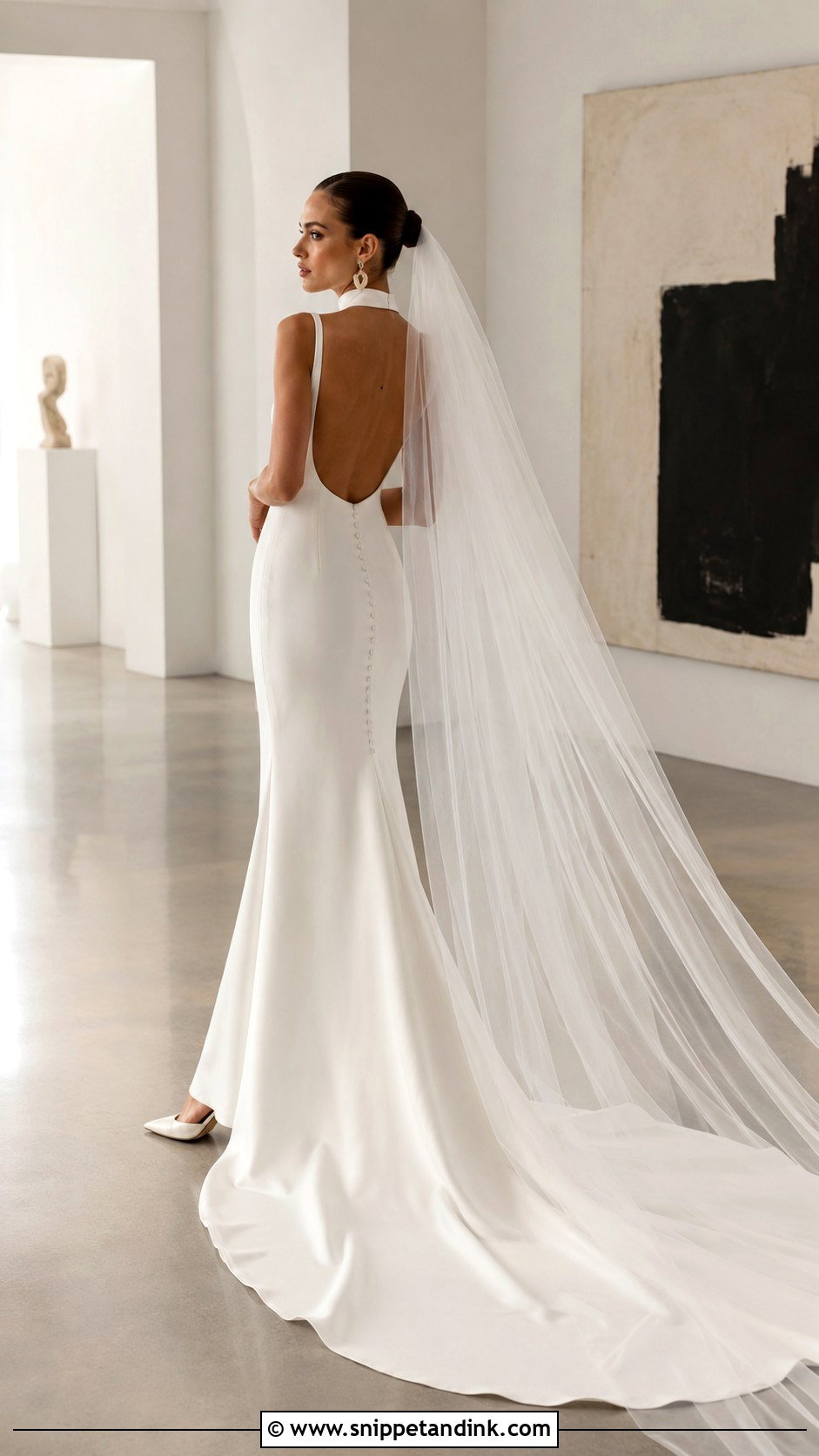 Crepe High Neck Low Back Wedding Dress - Snippet and Ink - 20 High Neck Low Back Wedding Dress Ideas