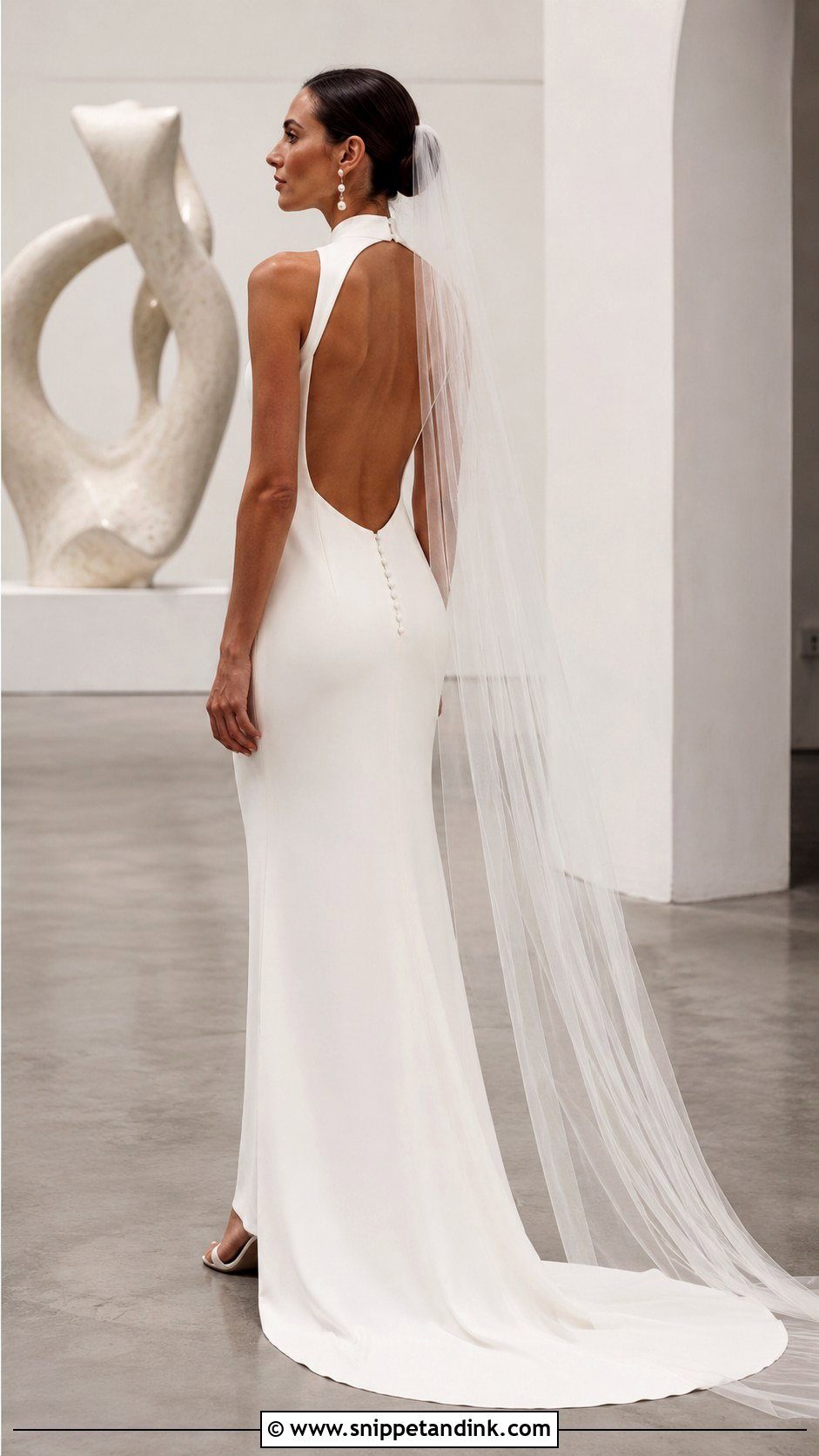 Crepe High Neck Open Back Wedding Dress - Snippet and Ink - 20 High Neck Open Back Wedding Dress Ideas