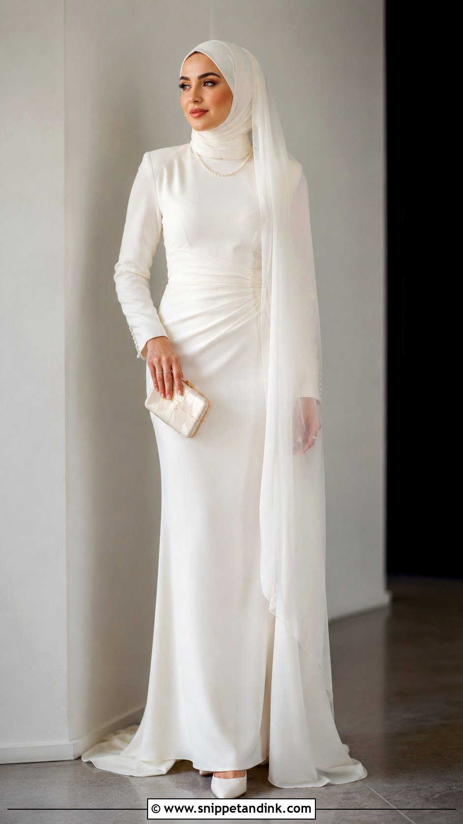 Crepe Hijab Wedding Dress With Long Sleeves - Snippet and Ink - 25 Simple Hijab Wedding Dresses