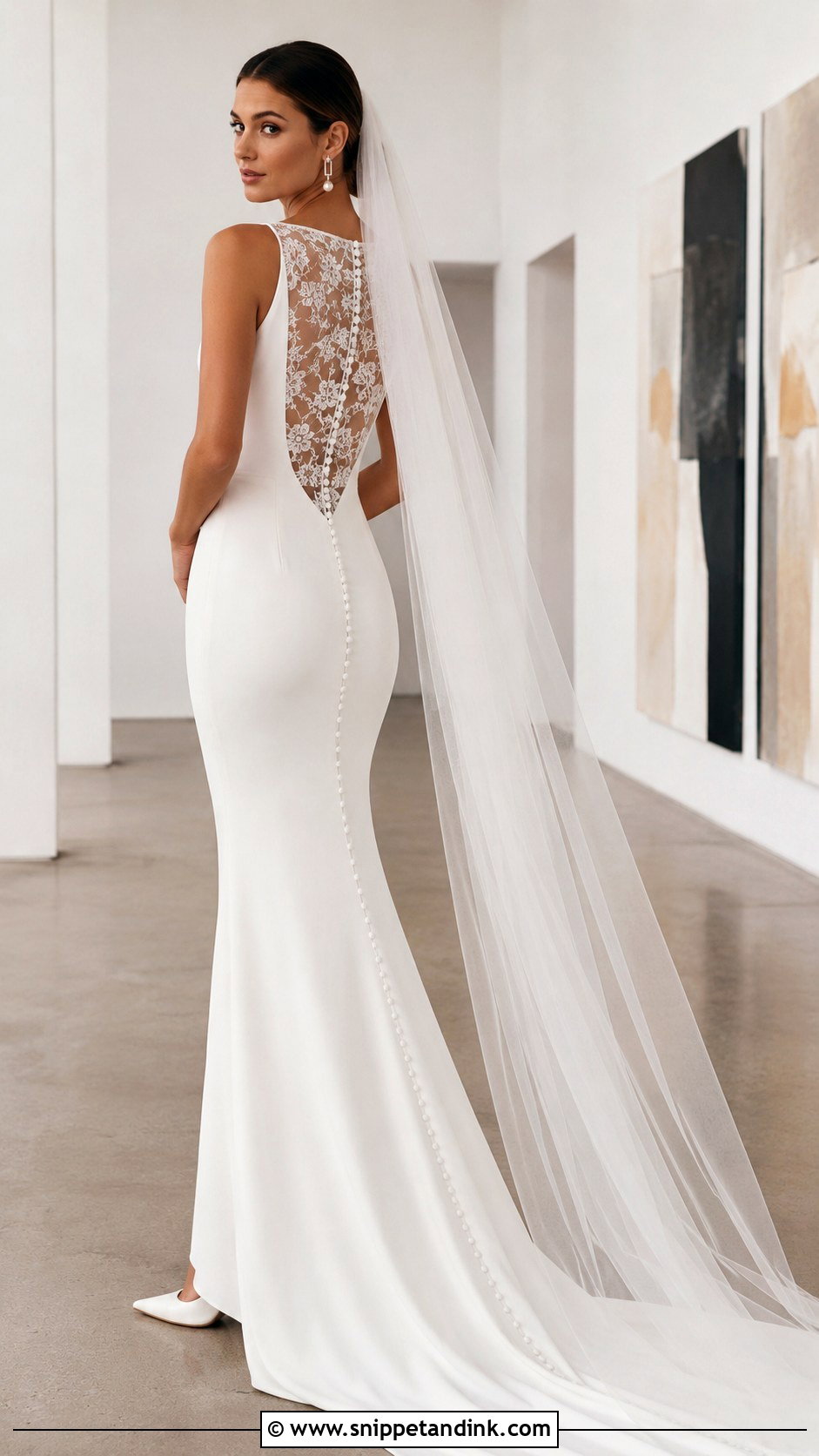 Crepe Lace Panel Back Wedding Dress - Snippet and Ink - 20 Lace Back Wedding Dress Ideas