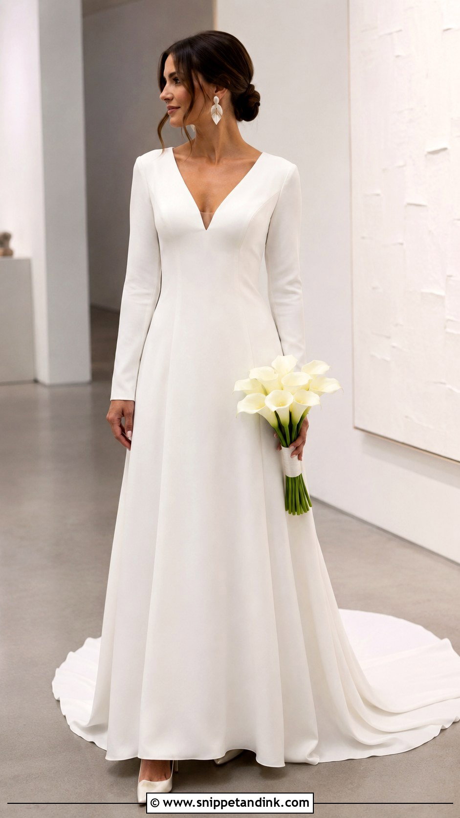 Crepe Long Sleeve A Line Wedding Dress - Snippet and Ink - 20 Long Sleeve a Line Wedding Dress Ideas