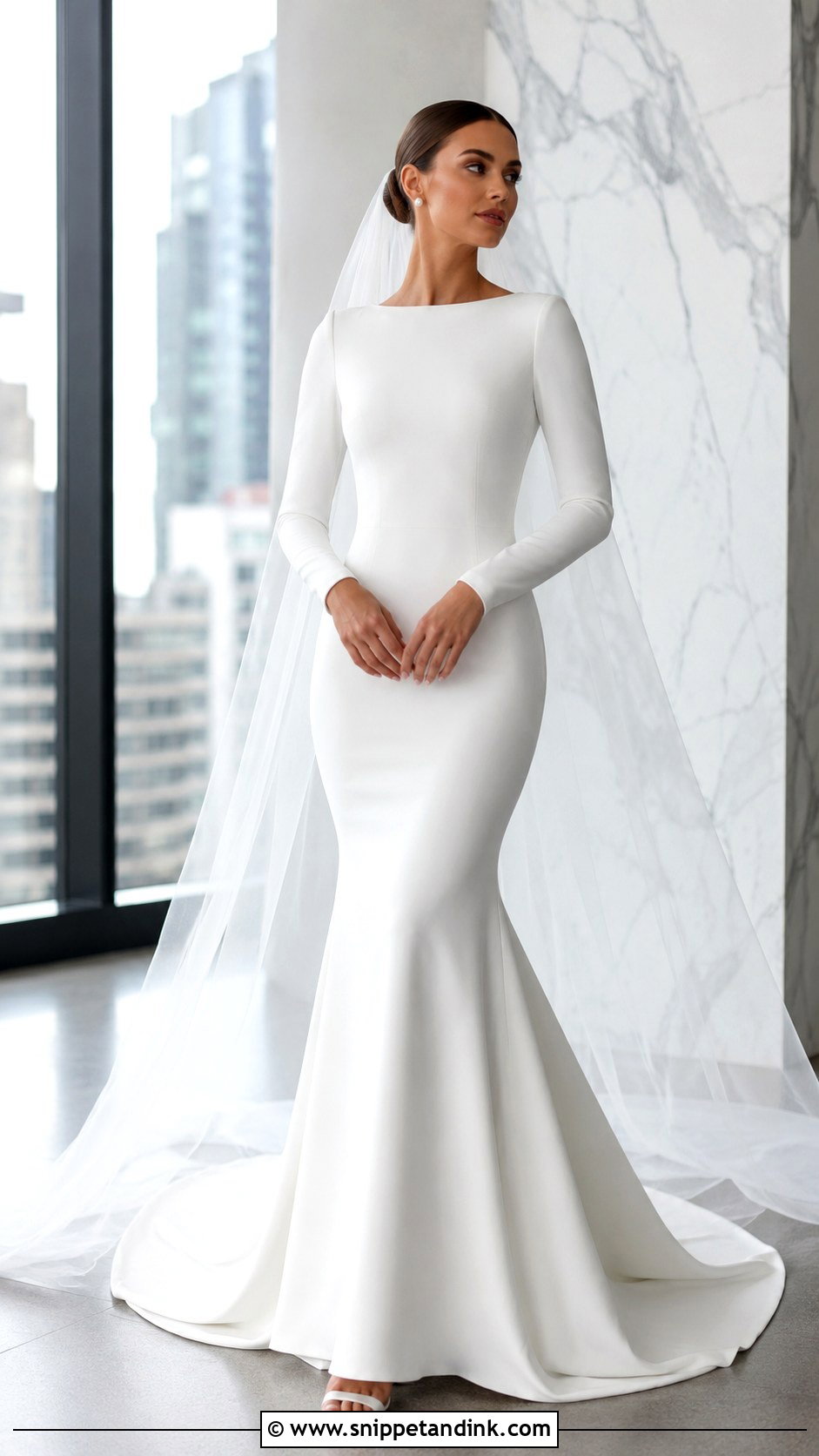 Crepe Long Sleeve Mermaid Wedding Dress - Snippet and Ink - 25 Long Sleeve Mermaid Wedding Dress Ideas