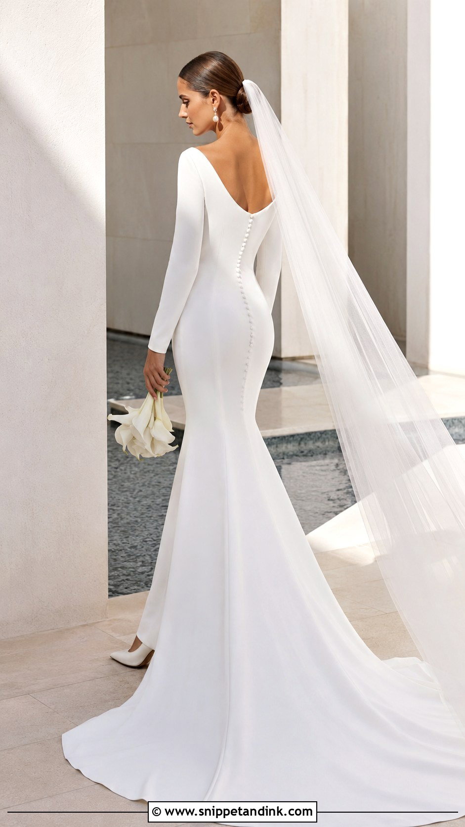 Crepe Long Sleeve Mermaid Wedding Dress - Snippet and Ink - 20 Mermaid with Sleeves Wedding Dresses