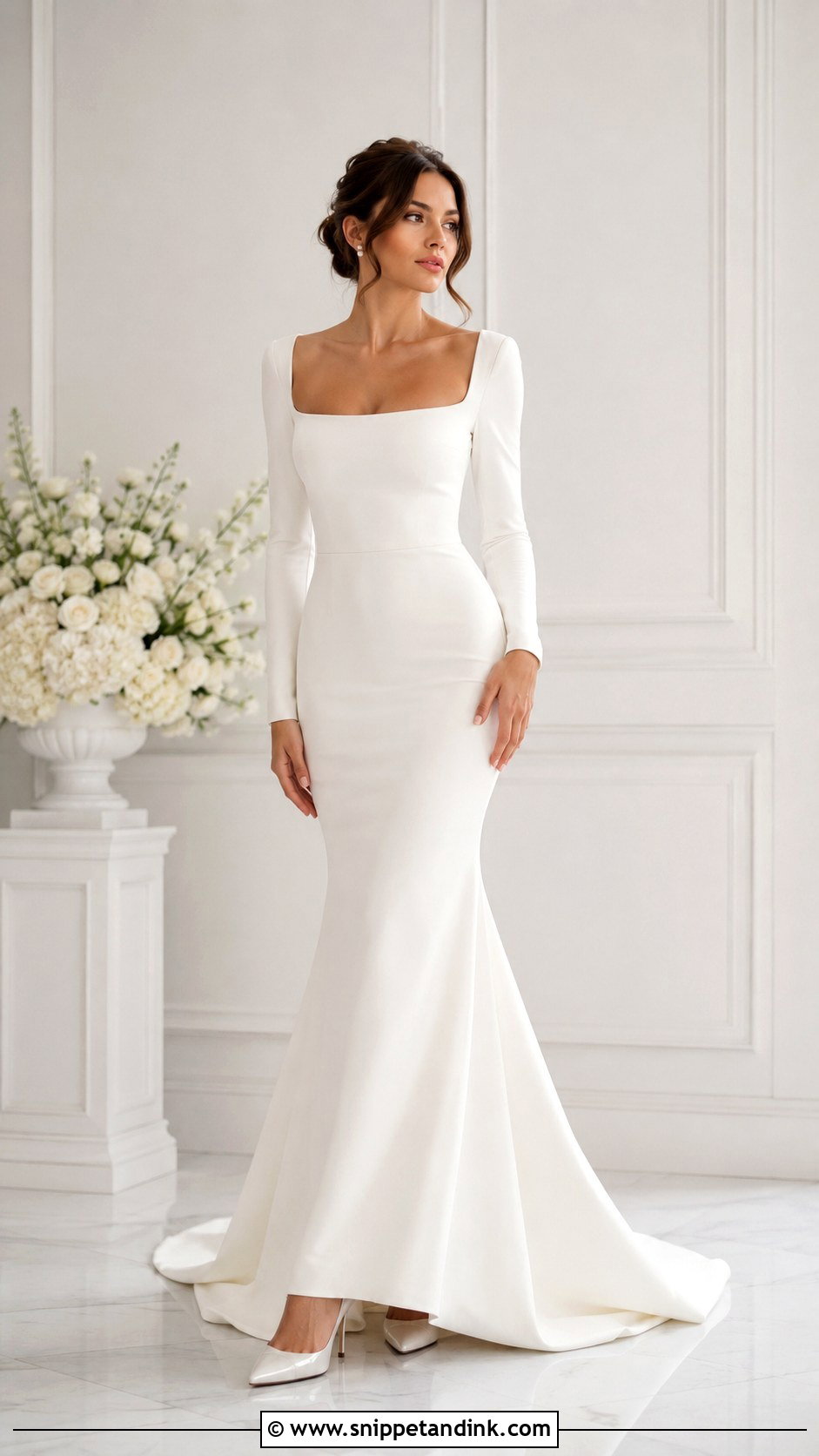 Crepe Long Sleeve Mermaid Wedding Dress - Snippet and Ink - 30 Mermaid Wedding Dress with Sleeves