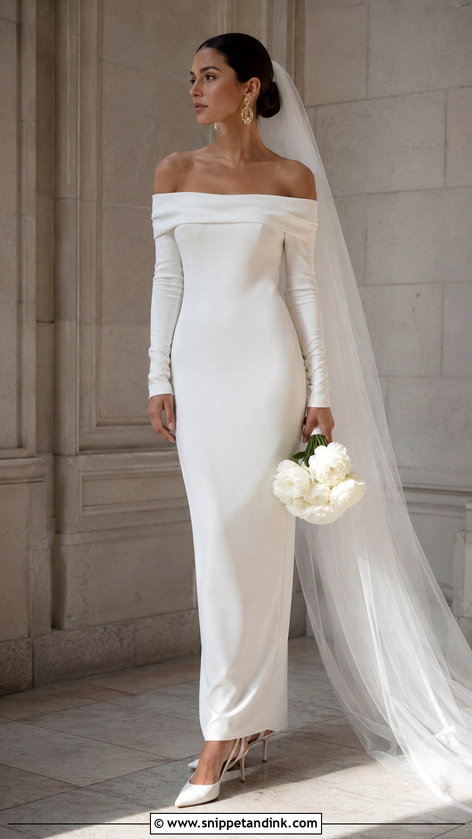 Crepe Long Sleeve Off Shoulder Wedding Dress - Snippet and Ink - 25 Long Sleeve Off Shoulder Wedding Dress Ideas