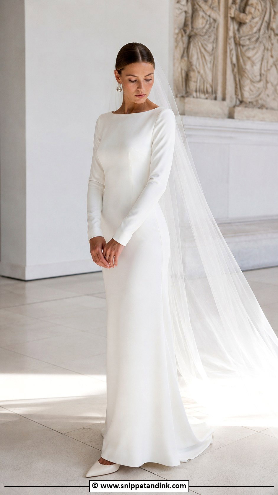 Crepe Long Sleeve Wedding Gown - Snippet and Ink - 30 Wedding Gowns with Sleeves