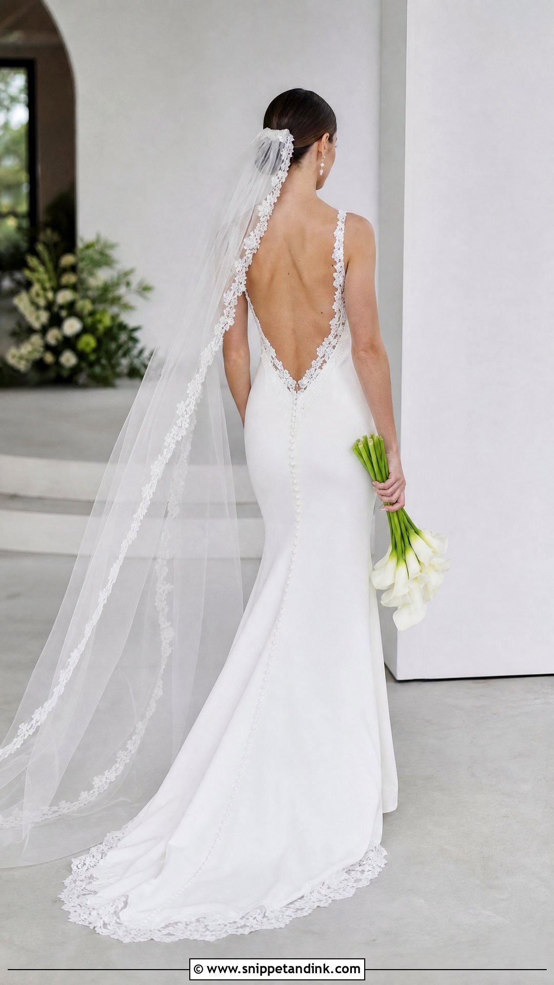 Crepe Low Back Lace Wedding Dress - Snippet and Ink - 20 Low Back Lace Wedding Dress Ideas